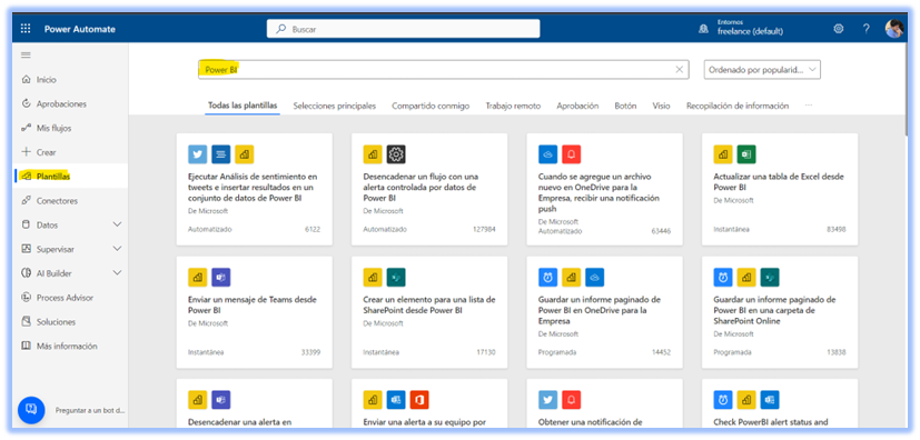 Imagen de Integración de Power BI con Power Automate - Creación de un flujo desde una plantilla